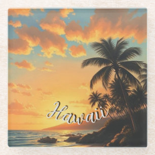 Dessous-de-verre En Verre Style Vintage Hawaïen Voyage Côte Mer Coucher de s