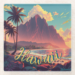 Dessous-de-verre En Verre Style vintage Hawaiian Travel Honolulu Mid-Pacific