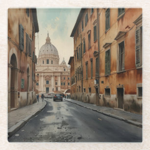 Dessous-de-verre En Verre Style Vintage Rome Voyage Aquarelle Italienne