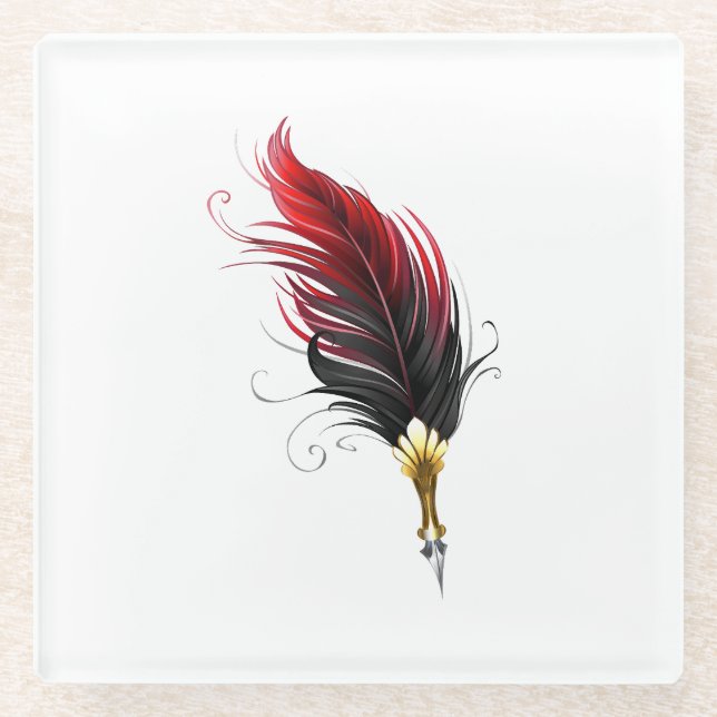 Dessous-de-verre En Verre Stylo rouge en plumes avec nib or (Devant)
