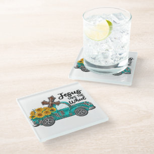 Dessous-de-verre En Verre Sublimation de tournesol/camion inspirationnelle
