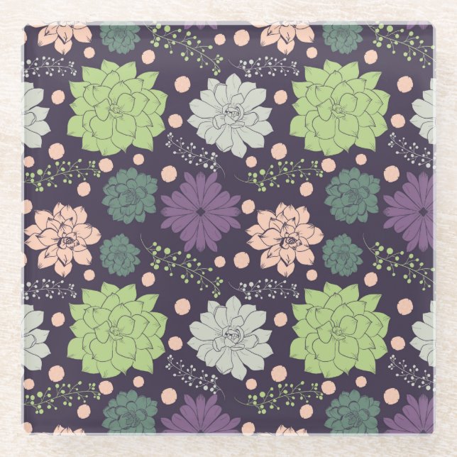 Dessous-de-verre En Verre Succulents pourpres Motif Floral Fabric (Devant)