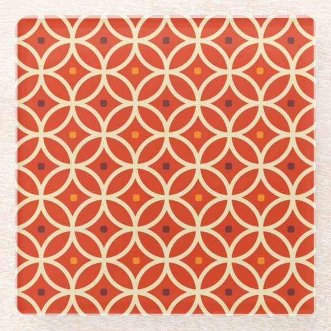 Dessous-de-verre En Verre Sunset Orange and White Curve Motif Retro (Devant)