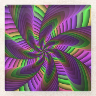 Dessous-de-verre En Verre Super Énergétique coloré Neon Motif fractal