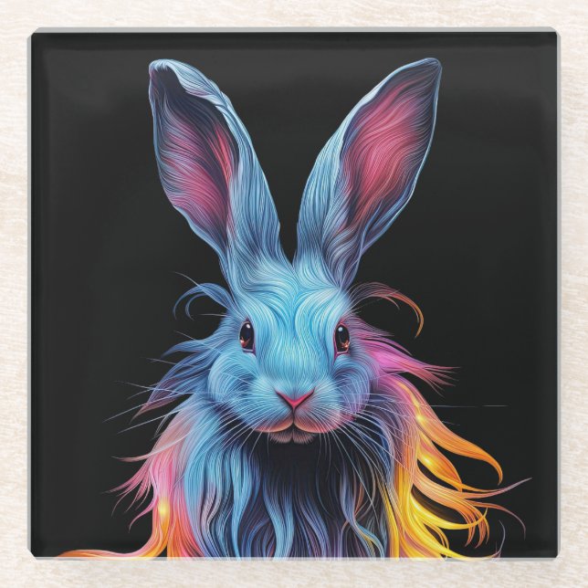 Dessous-de-verre En Verre Superbe Lapin Bleu en feu (Devant)