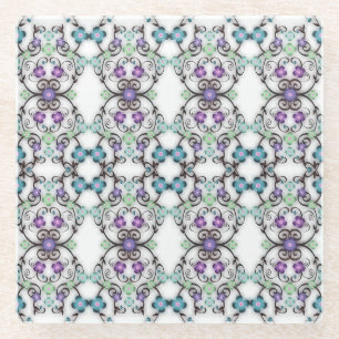 Dessous-de-verre En Verre Superbe motif de dentelle de fleurs bleu violet
