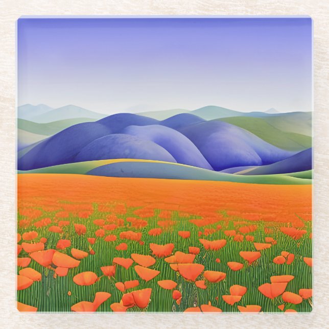 Dessous-de-verre En Verre Superfleurs | Surreal California Poppies Paysage (Devant)