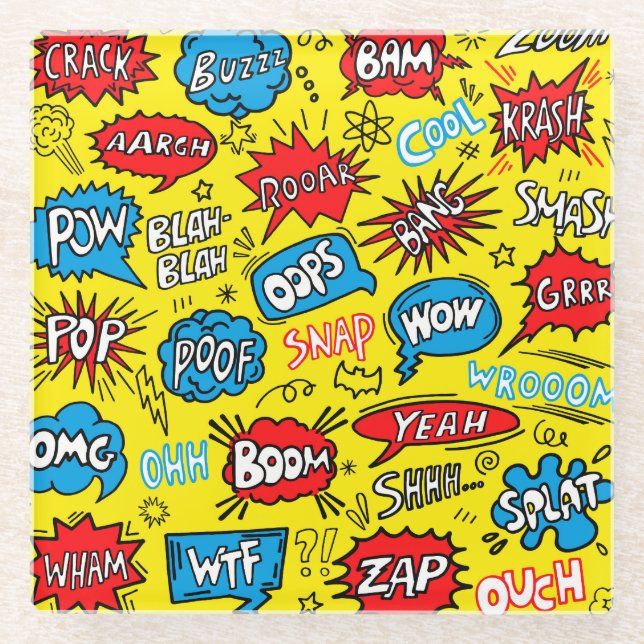 Dessous-de-verre En Verre Superhero Saga : Motifs comiques mignons (Devant)