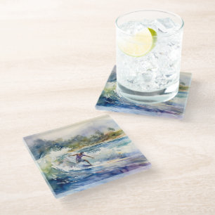 Dessous-de-verre En Verre Surf sur la côte nord d'Oahu Hawaï Art aquarelle