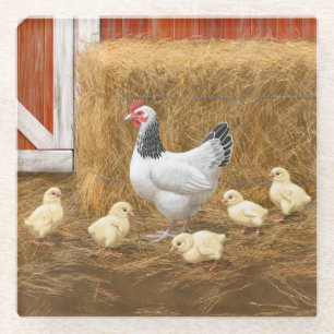 Dessous-de-verre En Verre Sussex Chicken Mama Hen et Chicks