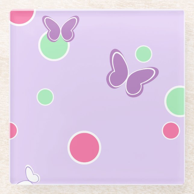Dessous-de-verre En Verre sweet butterflies and polka dots (Devant)