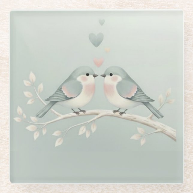 Dessous-de-verre En Verre Sweet Pastel Love Birds: Whimsical Valentine’s Day (Devant)