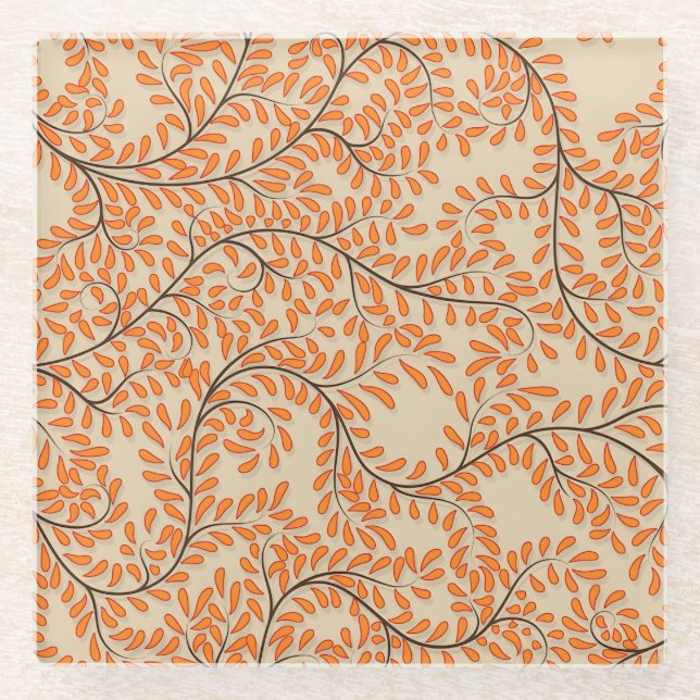 Dessous-de-verre En Verre Swirling Orange Leaves on Beige Background (Devant)