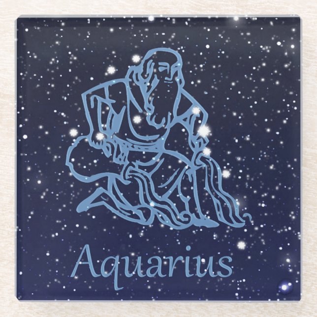 Dessous-de-verre En Verre Symbole Aquarius Constellation et Zodiaque avec ét (Devant)