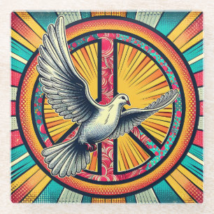 Dessous-de-verre En Verre Symbole Boho Retro Dove and Peace