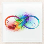 Dessous-de-verre En Verre Symbole d'infini avec plume arc-en-ciel<br><div class="desc">Symbole artistique à l'infini avec belle plume arc-en-ciel sur arrière - plan blanc. Style tatouage.</div>