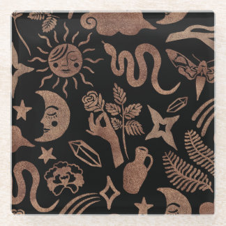 Dessous-de-verre En Verre Symboles mystiques : serpent, soleil, lune.