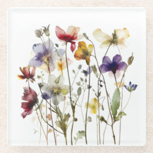 Dessous-de-verre En Verre Symphonie fleur sauvage : L'art de l'aquarelle