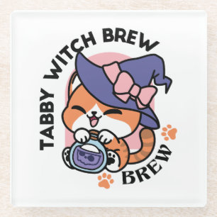 Dessous-de-verre En Verre Tabby Witch Brew – Joli Design de Chat d'Halloween