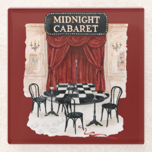 Dessous-de-verre En Verre Table Rouge Noir Blanc Cabaret de Minuit