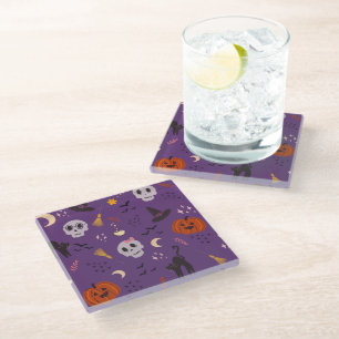 Dessous-de-verre En Verre Tapis de souris Halloween – Crânes, Citrouilles &