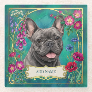 Dessous-de-verre En Verre Tapis de verre floral botanique Bouledogue Françai