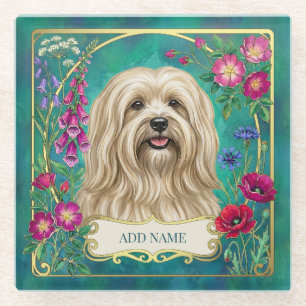 Dessous-de-verre En Verre Tapis de verre personnalisé crème Lhasa Apso flora