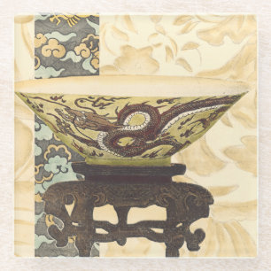 Dessous-de-verre En Verre Tapisserie asiatique avec la conception de cuvette