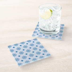 Dessous-de-verre En Verre Tapisserie Moderne Bleue Inspirée du Lotus