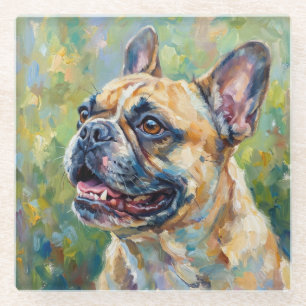 Dessous-de-verre En Verre Tasse Impressionniste Art Chien Bouledogue Françai