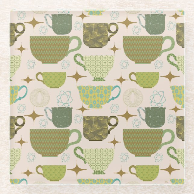 Dessous-de-verre En Verre Tea up moderne du milieu du siècle (Devant)