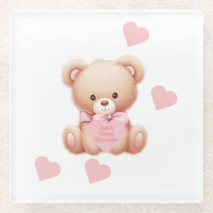 Dessous-de-verre En Verre Teddy Bear Coeurs roses