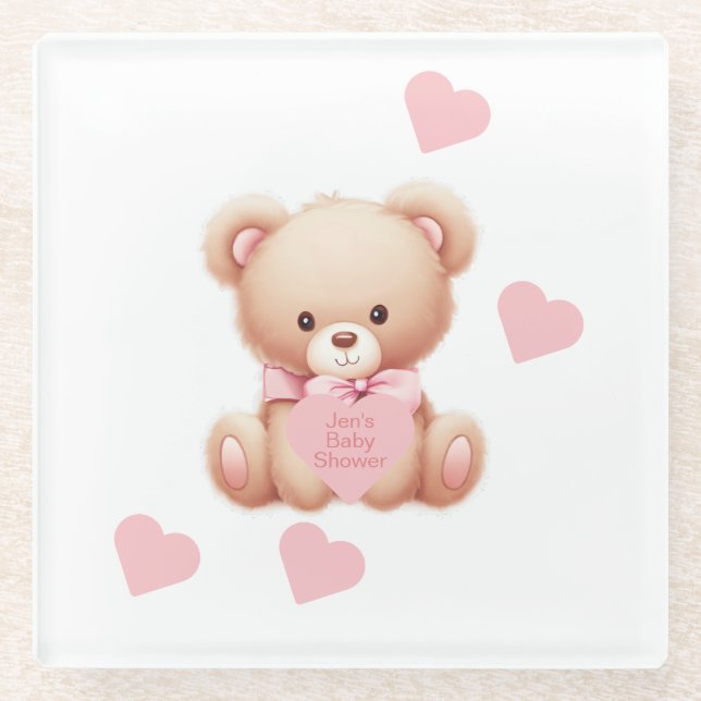 Dessous-de-verre En Verre Teddy Bear Coeurs roses (Devant)