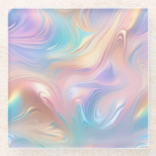 Dessous-de-verre En Verre Tendance pastel rose bleu jaune abstrait vagues