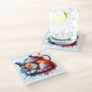 Dessous-de-verre En Verre Teote de chat couché aquarelle