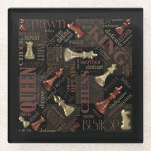 Dessous-de-verre En Verre Termes et pièces d'échecs Cuivre et Or ID784