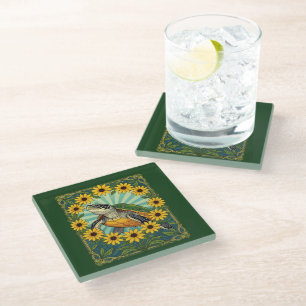 Dessous-de-verre En Verre Terrapin Et Fleurs De Susan Aux Yeux Noirs Art Nou
