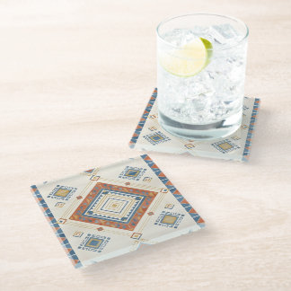 Dessous-de-verre En Verre Terrasse en terre cuite et kilim bleu du désert ba