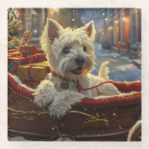 Dessous-de-verre En Verre Tervueren West Highland White Terrier Chien Noël F