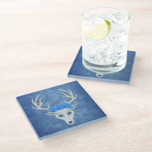 Dessous-de-verre En Verre Tête de cerf blanc fantaisie Roses bois de cerf su