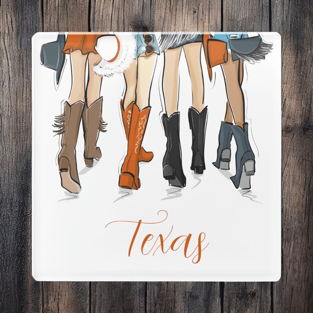 Dessous-de-verre En Verre Texas Ladies Fashion Boots Cowboy Orange Custom (Créateur téléchargé)