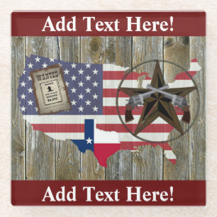 Dessous-de-verre En Verre Texas Lone Star Dueling Pistolets les plus Recherc