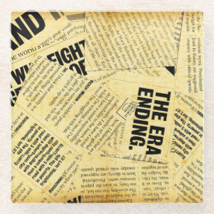 Dessous-de-verre En Verre Texte du journal de presse avec vieux papier