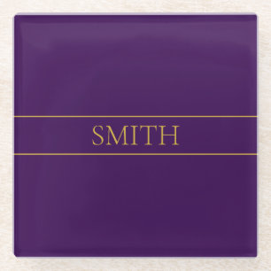 Dessous-de-verre En Verre Texte personnalisable élégant Or et violet foncé