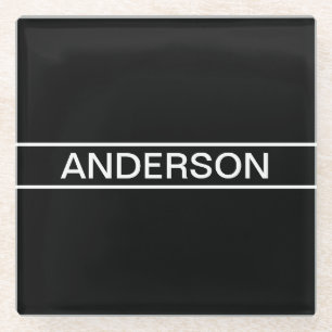 Dessous-de-verre En Verre Texte personnalisable   Moderne gras Noir & Blanc