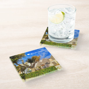 Dessous-de-verre En Verre Texte personnalisé, belle vue Alberobello, Pouille