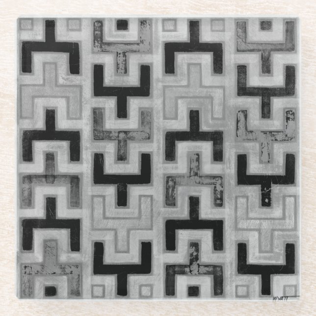 Dessous-de-verre En Verre Textile de boue africain avec Motifs géométriques (Devant)