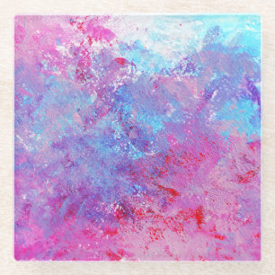 Dessous-de-verre En Verre Texture créative bleu-rose, taches de peinture.