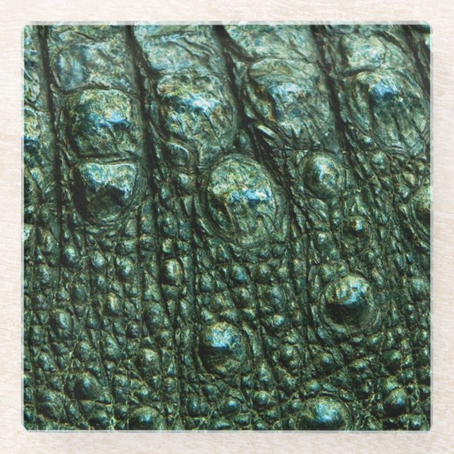 Dessous-de-verre En Verre Texture de la peau de l'alligator vert (Devant)