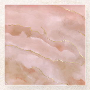 Dessous-de-verre En Verre Texture de marbre liquide rose or